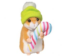 PELUCHE - HAMSTER AVEC CHAPEAU D'HIVER ET CANNE EN BONBON